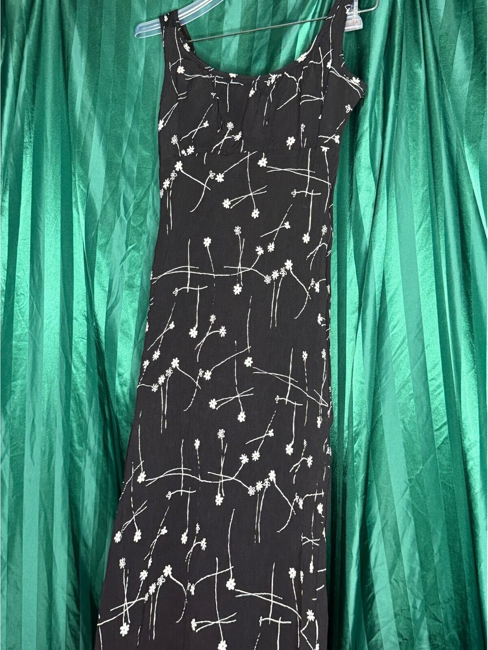 Rampage Black Floral Crinkle Maxi Dress Vintage Womens Size 3 Small S Sleeveless